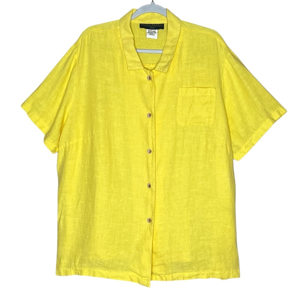Harve Benard 100% Linen Collared Button-Up Shirt 2X Yellow Coastal Lagenlook